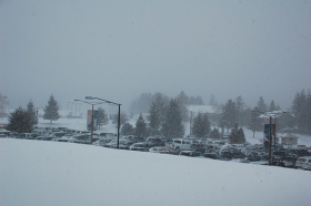 Snow falling heavily Friday at Wisp Resort in Maryland.