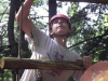 Young adventurer tackles Jiminy Peak's Aerial Adventure Park.