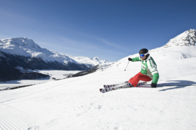 Skiing above the frozen lakes in Engadin-St Moritz
