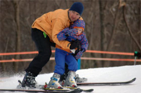 Youngster learns to ski at Cataloochee, one of six North Carolina areas available under the Gold Card.