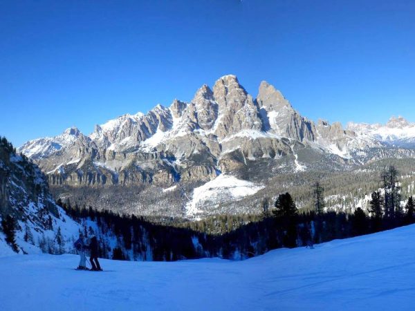 Skiers enjoying the slopes of Cortina, Italy.