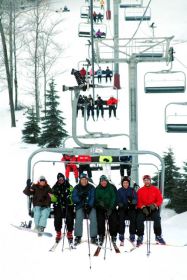 Riding the six-seater at Granite Peak.