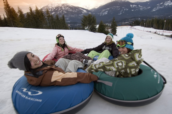 Snow tubing is popular at Whistler-Blackcomb, BC.