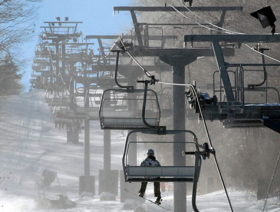 Riding the chair at Wachusett.