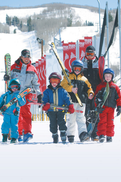 Kids heading to a lesson at Park City Mountain Resort.