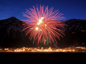 Snow King Resort puts on a torchlight parade and fireworks for Jackson's Winter Carnival. 