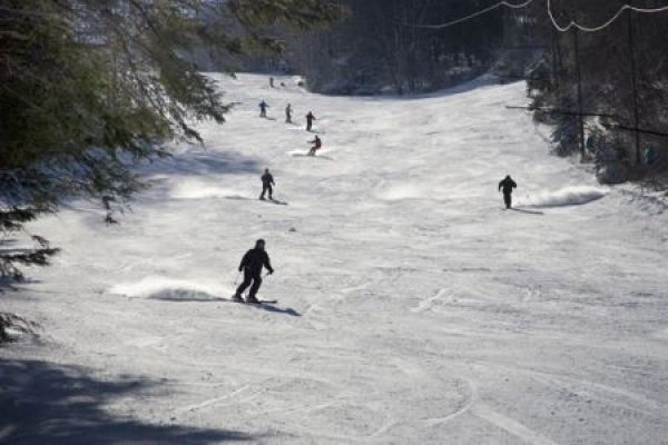 Skiers on the trail at Blue Mountain.