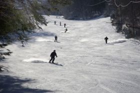 Skiers on the trail at Blue Mountain.