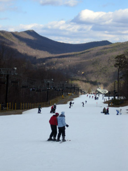 Skiers on the trail at Massanutten.