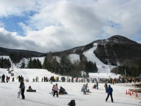 Happy skiers, riders at Hunter Mountain.