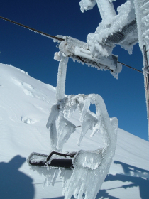 A chairlift at Mt. Bachelor, Ore. encased in ice.