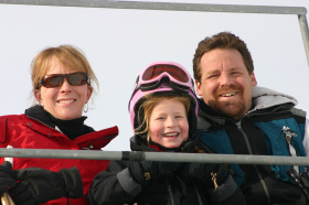 A family riding the chairlift at Ski Ward, Mass.
