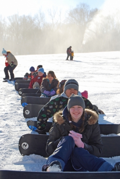 Boston Mills snowboarders get ready for a lesson.