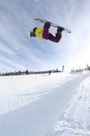 Maddy Schaffrick flies high at Copper Mountain, and competes for the U.S. Snowboard Team. Photo by Chris Owen.