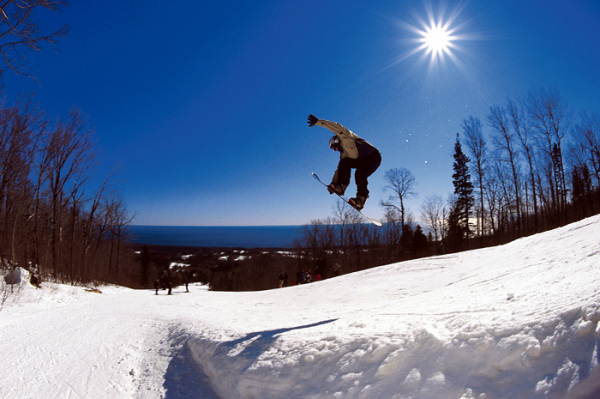 Snowboard jump at Lutsen Mountains.