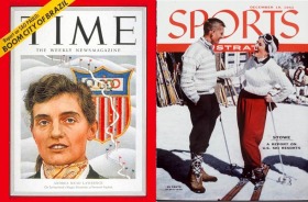 Andrea Mead Lawrence on the covers of Time magazine Jan. 21, 1952 and Sports Illustrated Dec. 19, 1955.