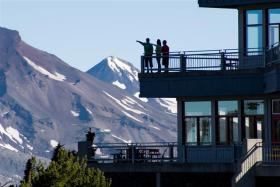Sightseers at Mt. Bachelor take in the volcanic views from Pine Marten Lodge. 
