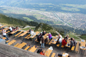 Terrace at the Alpenlounge Seegrube & Hafelekar Restaurant above Innsbruck.