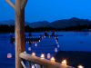 Mirror Lake Inn dock in evening.