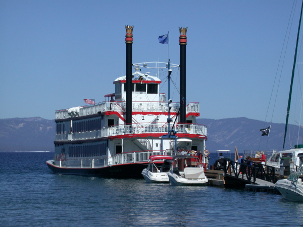 The paddlewheeler M.S. Dixie II docked at Zephyr Cover, Lake Tahoe. Photo by Chris Fowler.
