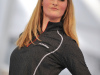 A woman modeling Sch&ouml;ffel fashion skiwear at the Metro Ski & Snowboard Show.