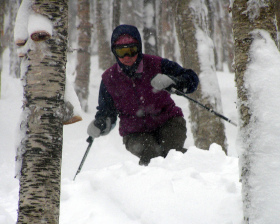 Cruising powder in one of the glades at Bretton Woods.