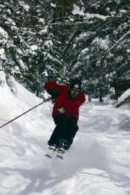 Skier cruises at Bolton Valley.
