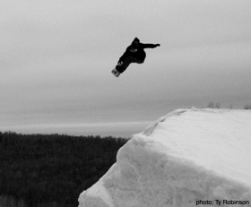 Pro snowboarder Nick Baumgartner at Ski Brule. 
