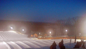 Liberty Mountain snowmaking system churns out snow.   