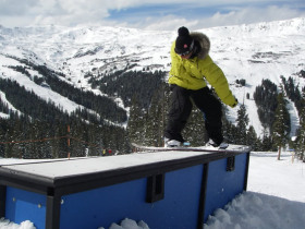 Loveland jibbers hit a box.