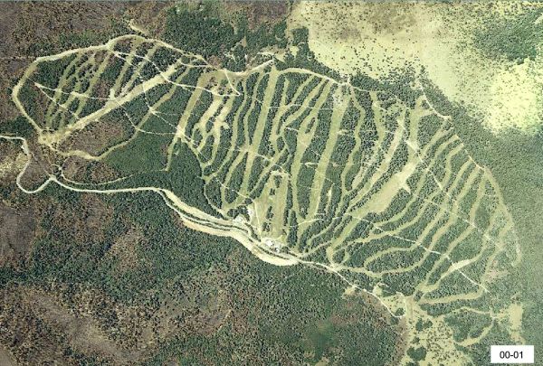 Aerial view of the mountain. It's only got 1,200 feet vertical but lots of runs so I never get bored there.