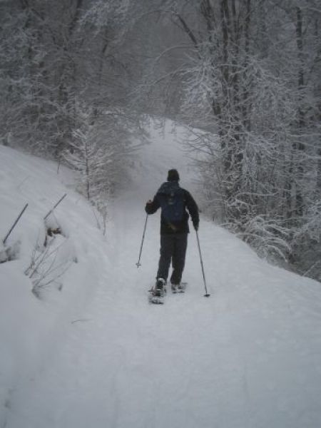 Snow-shoeing the 6km route round the radio antenna
