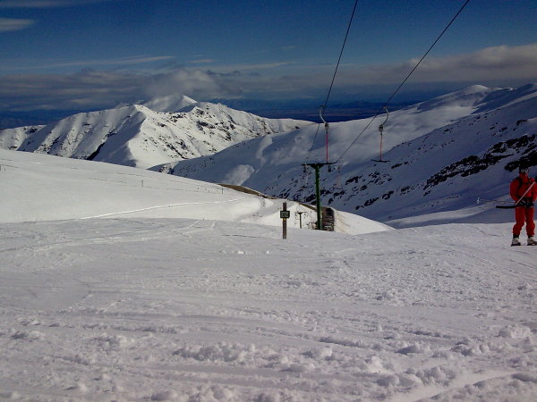 looking down half way up the T-bar.