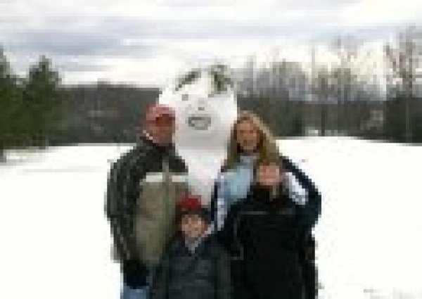Building a snowman at the resort