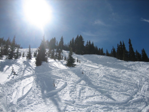 Towards the bottom of one of the Back Nine glades.  Lots of great snow to blow through.  