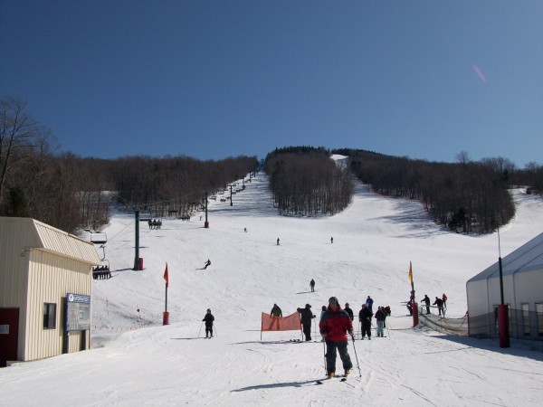 Looking up from the base of the Kancamagus Express Quad and Governor Adams Lodge