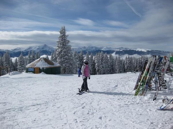 At the top near the Wildwood lodge. Breathtaking views and lots of options!