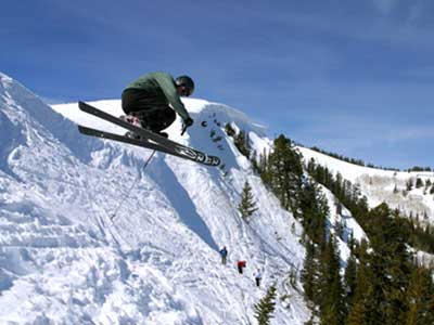 Skier catching big air in Empire Canyon