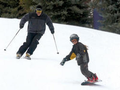 A man and his child skiing at Blue Mountain Resort