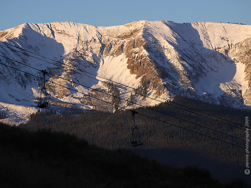 Snowy Fall View of Axtel Mountain : : : : : : : :
A couple of chairs from the Silver Queen lift silhouetted against the snow-frosted face of Axtel makes up Thursday’s shot. We’re currently under mostly cloudy skies in the Slate and East River valleys, with the top of Gold Link showing a brisk 37 degrees and breezy conditions. The forecast shows our weather continuing to be a mixed bag of sun, snow, and rain showers into the weekend.
: : : : : : : : Enjoy the day and plan on stopping back by tomorrow.