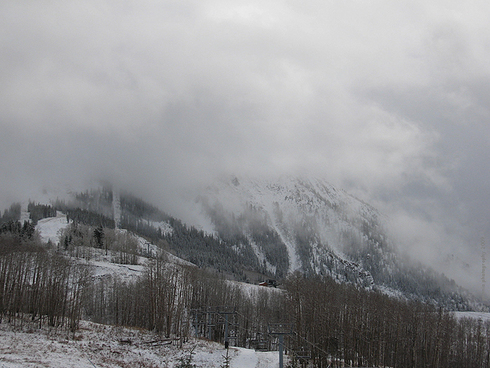 The October Whitening    : : : : : : : : : : : :   
Hi All—here’s a quick Tuesday mid-day post for you . . . look at the new snow!  It’s been snowing all morning at the ski area and it’s gorgeous out there.  We probably have a couple inches of new snow on the ground.  Our chances for moisture continue through early Thursday.  Have a great rest of the day and check back tomorrow for more snow pics!  
