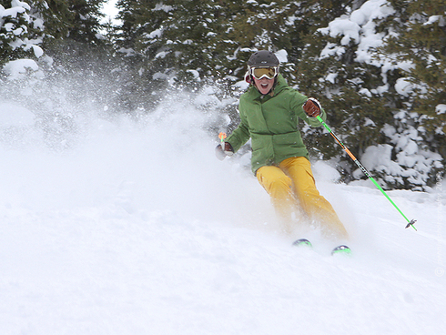How Much Did it Snow in Crested Butte?       : : : : : : : :   
Wednesday’s shot of Nina rippin’ it up on the North Face is just a reminder of what winter at Crested Butte Mountain Resort’s all about!  Baseball season’s over as far as Colorado is concerned, so we want the POWDER!  BRING IT ON!  POW-DER, POW-DER!  Come on and chant out loud with me, people!   
     : : : : : : : :   Okay, so we’re a few months away from that scene.  But we’ll be there before you know it and rather than just spending another winter living vicariously through my photos, why not call up the nice folks in Crested Butte Vacations, via the number below, and get to work on your Crested Butte adventure?  You’ll be sssssooooooo glad you did!  
     : : : : : : : :   It was fantastic seeing the mountain and base area frosted in white for the first half of the day Tuesday!  While the snow at ten thousand feet and below was pretty well melted off by the end of the day (clouds broke up and temps warmed a bit in the afternoon), the peaks have a decent layer of snow on them.  There more’s moisture in the forecast for CB over the next couple of days, so stay tuned.  
     : : : : : : : :   Have a groovy Wednesday out there and we’ll see you tomorrow.  
