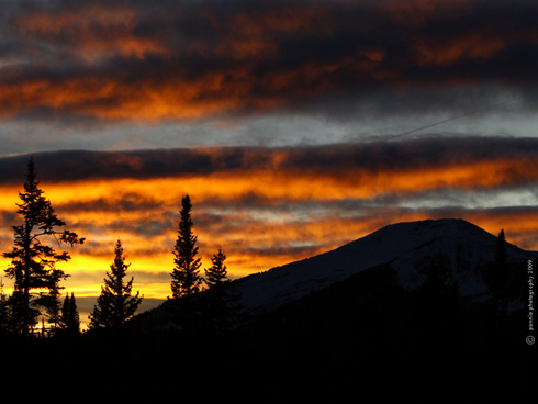 Late Fall Sunset Over Mt. Emmons    : : : : : : : : : : : :   
Tuesday’s shot is of Monday evening’s sunset over Mt. Emmons.  It was a beauty for sure.  Just as beautiful is the weather forecast showing a good chance for more than a foot of snow over the next 48 hours!  If this storm tracks like they’re predicting, we might be saying farewell to the brown colors of fall in the next couple of days!
    : : : : : : : : : : : :   I was notified yesterday that RSN viewers decided my shot of Crested Butte Mountain topped by a rainbow in an RSN photo contest winner!  I’m psyched and flattered!  Thank you very much for the honor—that’s quite cool.  It’s great to be able to take interesting photos like that and share them with you all, so again, thank you.  
    : : : : : : : : : : : :   Have a really good day out there and let it snow!
