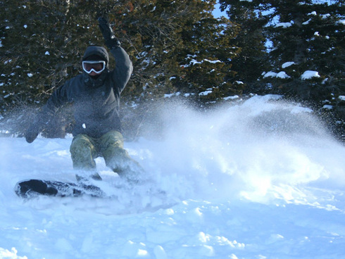 Darlene finds plenty of soft snow off the newly opened Blackfoot lift. 12-12-08