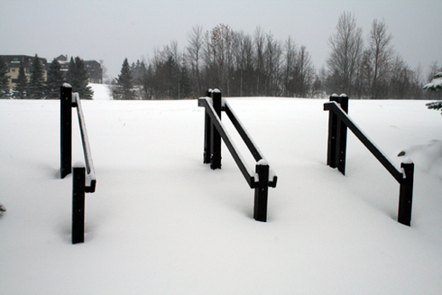 Fresh powder covering the stairs November 20